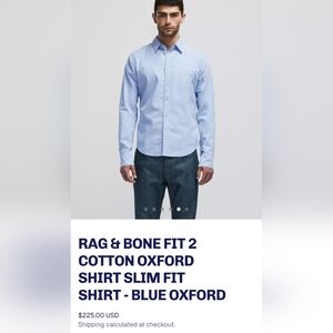 NWT Rag & Bone Blue Engineered Cotton Oxford Shirt